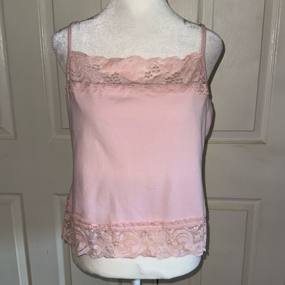 Soft Surroundings Pink Lace Trim Shelf Bra Tank
